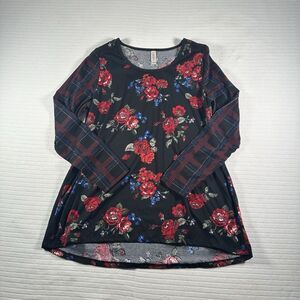 LuLaRoe Women’s Medium Floral Top Black Red Roses Long Sleeve